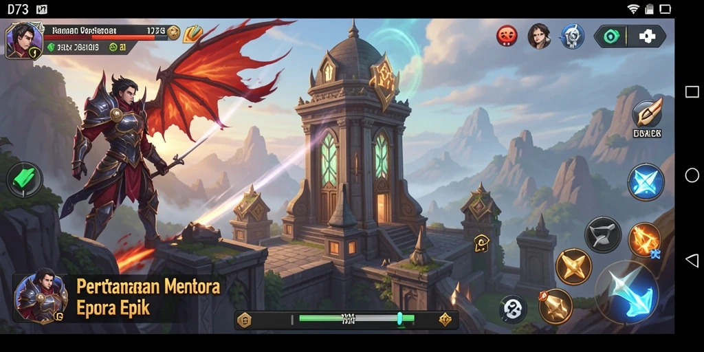Tangkapan layar gameplay D73 yang menarik dalam peperangan Tower Defense.