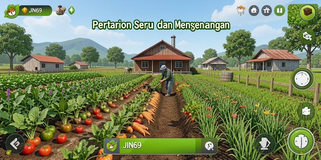 Tampilan gameplay JIN69 yang seru dengan ladang yang subur.