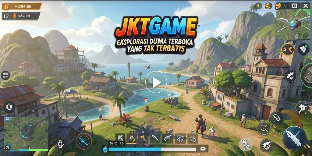 Screenshot gameplay JKTGAME yang menampilkan dunia terbuka yang luas.