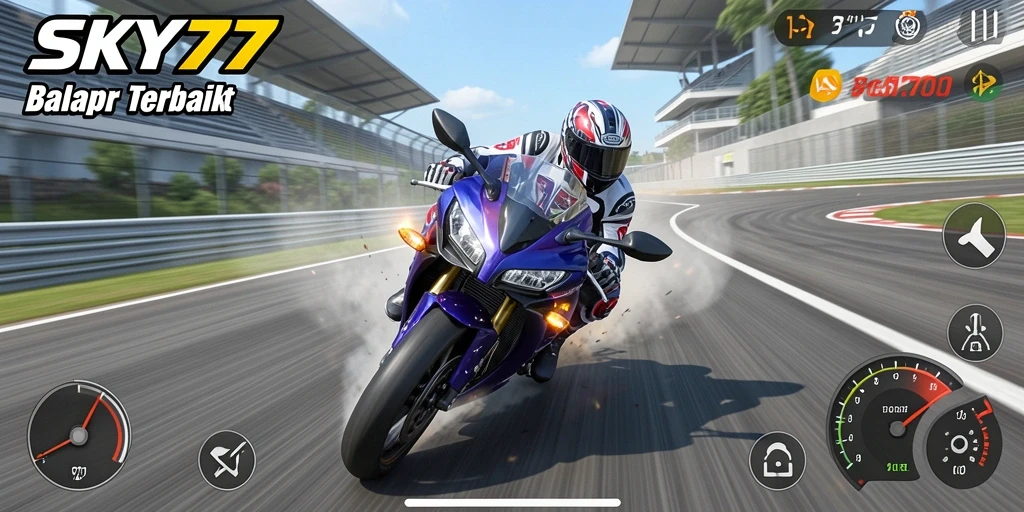 Tampilan dinamis dan mendebarkan dari gameplay balap motor.