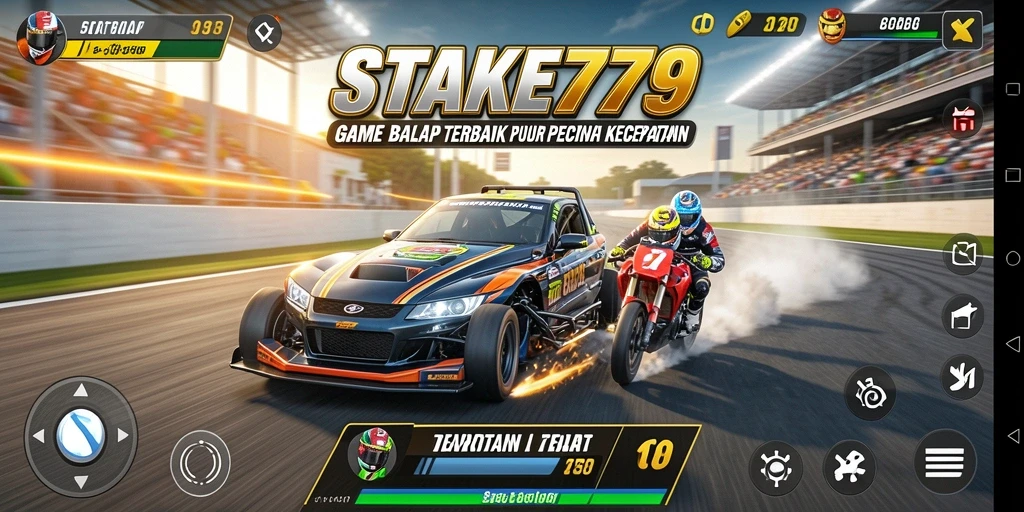 Tangkapan layar utama STAKE779 menunjukkan aksi balapan mendebarkan dan mobil beragam.