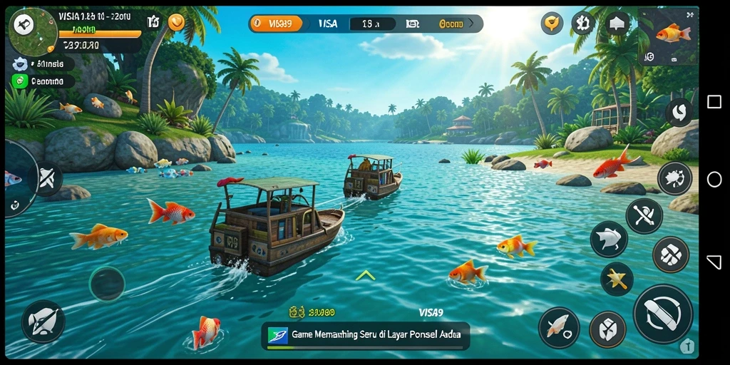 Tangkapan layar utama VISA89 menampilkan aksi memancing yang seru dan grafis yang menawankan.