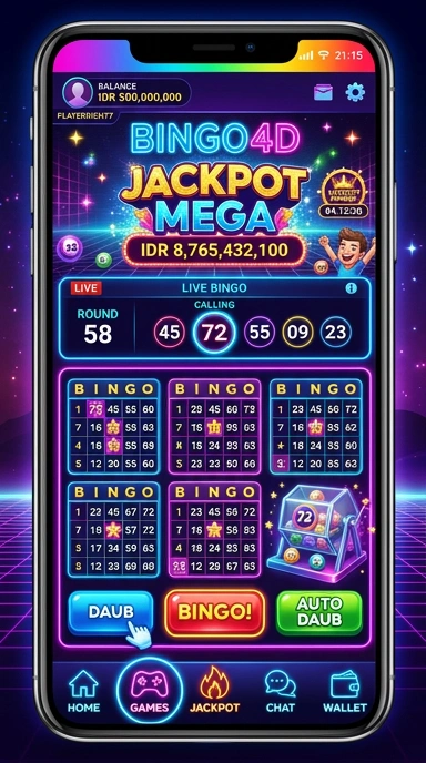 Tampilan antarmuka aplikasi bingo4d yang menarik.
